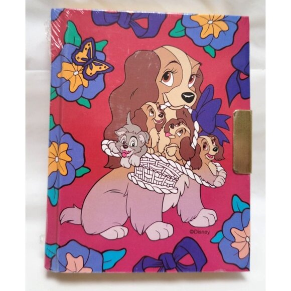 Vintage Disney Lady & The Tramp Hardcover Locking Diary Journal NOS - RARE - Picture 1 of 8